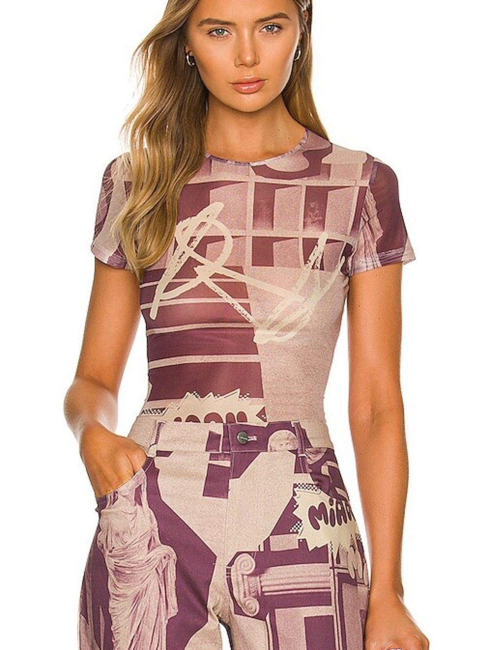 Miaou Mini Mesh Tee Stone Mauve